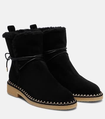 Megeve shearling-trimmed suede ankle boots | Aquazzura