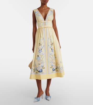 Vestido midi de popelín de algodón estampado floral | Self-Portrait