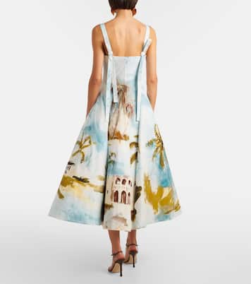 Printed cotton-blend poplin midi dress | Oscar de la Renta