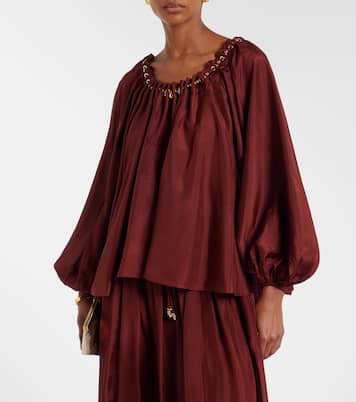 Aster asymmetric beaded silk habotai blouse | Zimmermann