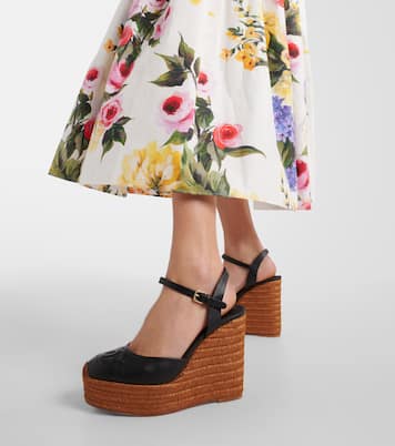 Logo embroidered leather wedge espadrilles | Dolce&Gabbana