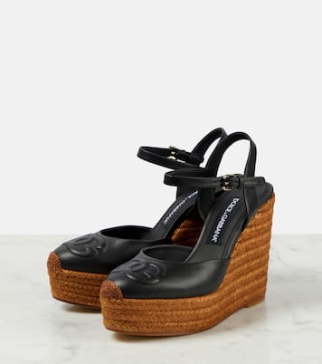 Logo embroidered leather wedge espadrilles | Dolce&Gabbana