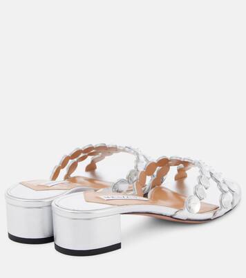 Crystal Mirage缀饰皮革穆勒鞋 | Aquazzura