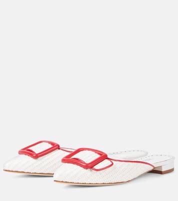 Maysale leather-trimmed raffia mules | Manolo Blahnik