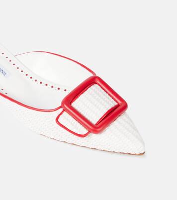 Maysale leather-trimmed raffia mules | Manolo Blahnik