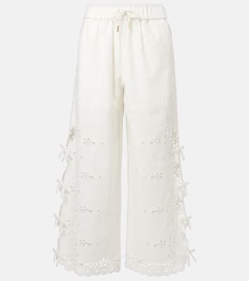 Pantalon ample brodé en lin et coton | Self-Portrait