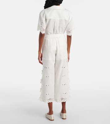 Pantalon ample brodé en lin et coton | Self-Portrait