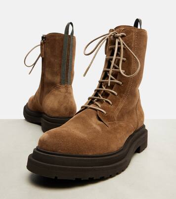 Suede combat boots | Brunello Cucinelli
