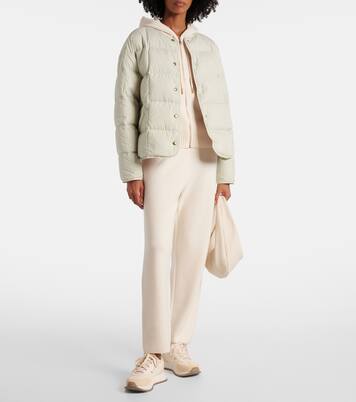 Belted leather-trimmed down jacket | Moncler