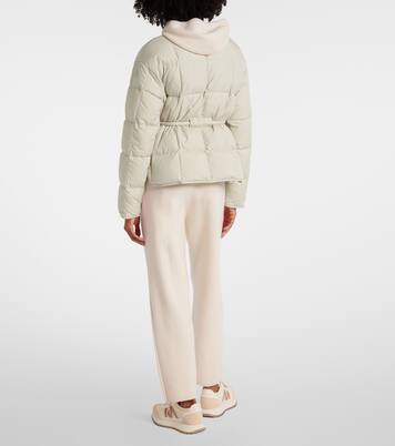 Belted leather-trimmed down jacket | Moncler
