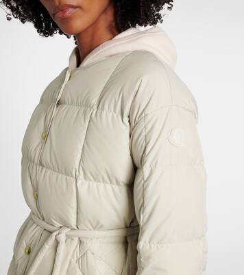 Belted leather-trimmed down jacket | Moncler