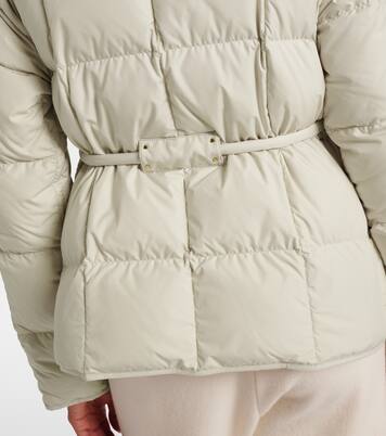 Belted leather-trimmed down jacket | Moncler