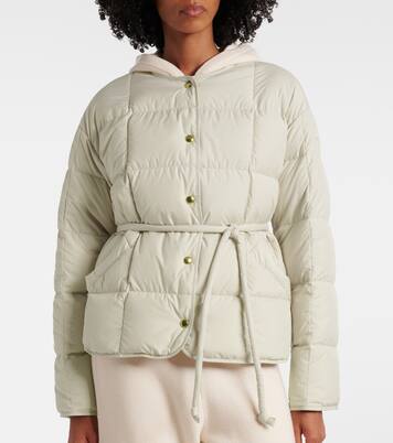 Belted leather-trimmed down jacket | Moncler