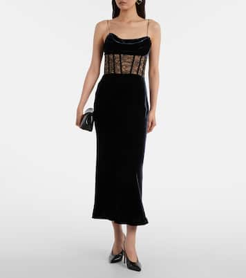 Minerva lace-trimmed velvet bustier gown | Rebecca Vallance