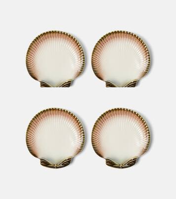 Oyster & Scallops set of 4 ceramic dessert plates | Bordallo Pinheiro