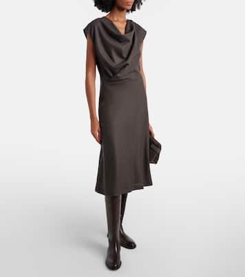 Draped wool-blend midi dress | Brunello Cucinelli