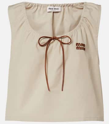 Leather-trimmed cotton-blend crop top | Miu Miu