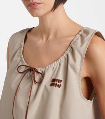 Leather-trimmed cotton-blend crop top | Miu Miu