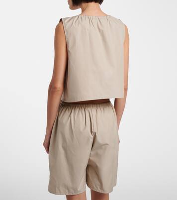 Leather-trimmed cotton-blend crop top | Miu Miu