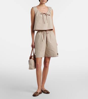 Leather-trimmed cotton-blend crop top | Miu Miu