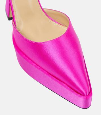 Bow Chain embellished satin platform pumps | Mach & Mach