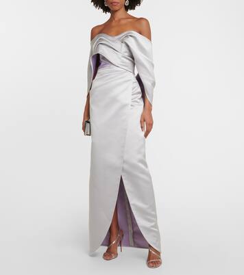 Robe longue en satin à encolure bardot | Carolina Herrera