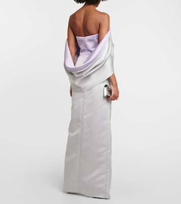 Robe longue en satin à encolure bardot | Carolina Herrera