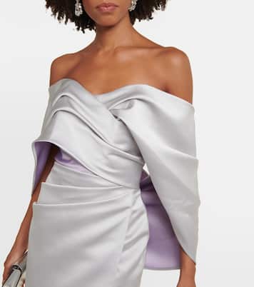 Robe longue en satin à encolure bardot | Carolina Herrera
