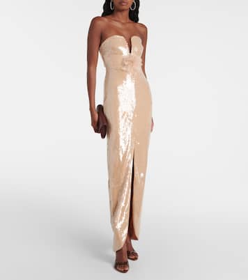 Floral-appliqué sequined gown | Self-Portrait