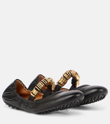 Embellished leather Mary Jane flats | Tod's