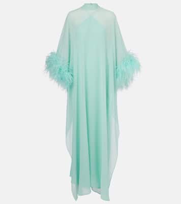 قفطان من الحرير مقلّم بالريش Penelope | Taller Marmo