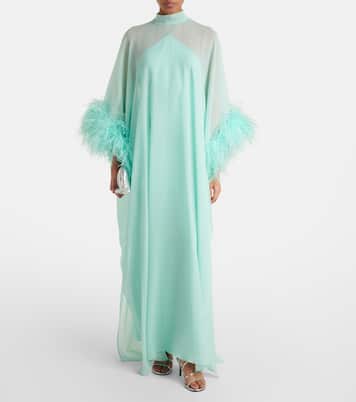 قفطان من الحرير مقلّم بالريش Penelope | Taller Marmo