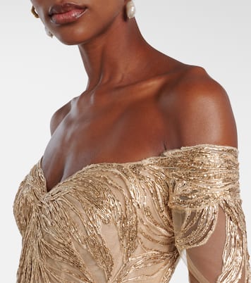 Bestickte Robe aus Tüll  | Monique Lhuillier