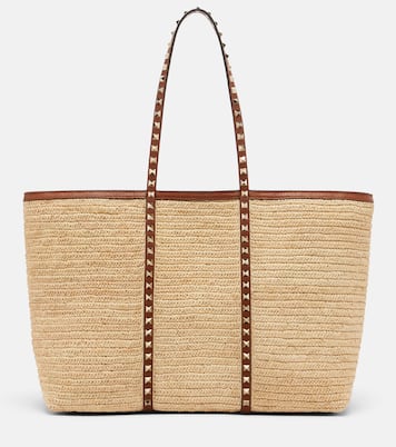Rockstud Large raffia tote bag | Valentino Garavani