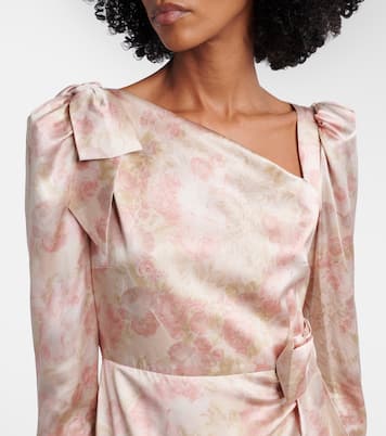 Bow-detail floral silk satin midi dress | Alessandra Rich