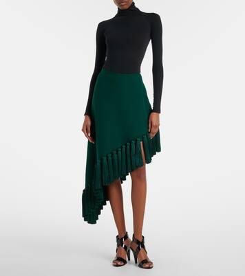 Falda midi asimétrica de gabardina de lana | Alaïa