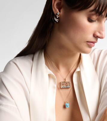 Set aus einzelnem Ohrring Palmier aus 9kt Gelbgold und Diamanten und Anhänger Le Cubo mit Türkis | Yvonne Léon