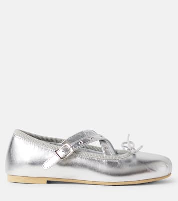 Bow-detail metallic leather ballet flats | Monnalisa