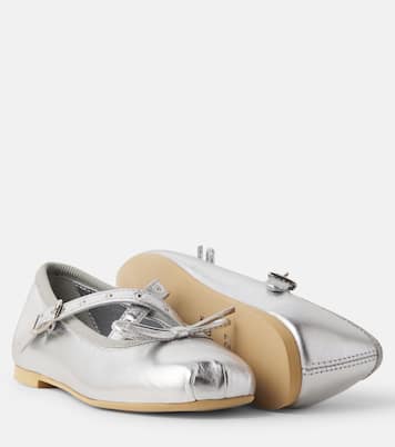 Bow-detail metallic leather ballet flats | Monnalisa