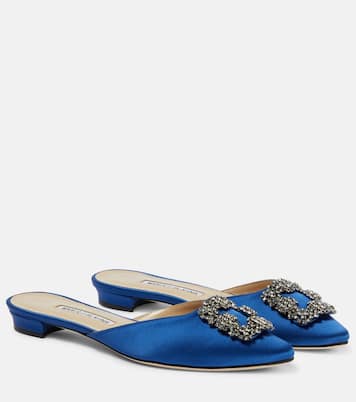 Mules Hangisimuflat de satén adornados | Manolo Blahnik