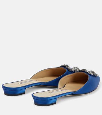 Mules Hangisimuflat de satén adornados | Manolo Blahnik
