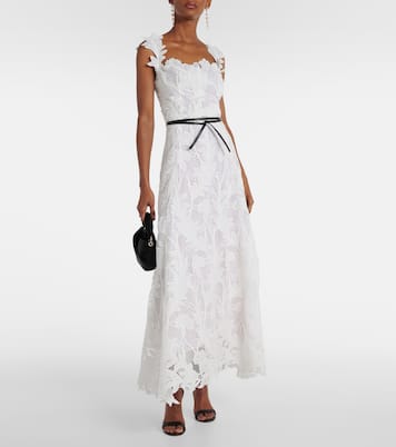 Robe longue Marbled Carnation en dentelle  | Oscar de la Renta