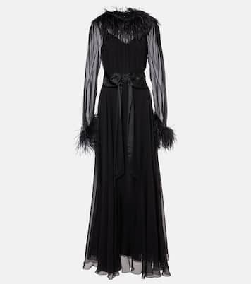 Feather-trimmed silk chiffon gown | Dolce&Gabbana