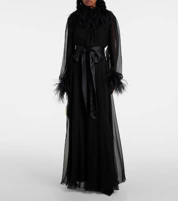 Feather-trimmed silk chiffon gown | Dolce&Gabbana
