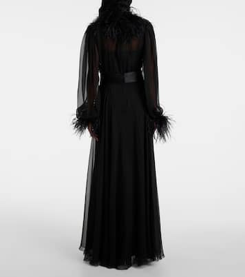 Feather-trimmed silk chiffon gown | Dolce&Gabbana