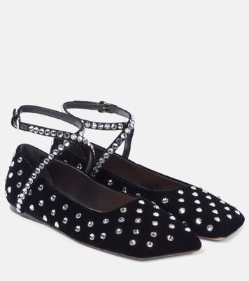 Ane Crystal lace-up velvet ballet flats | Amina Muaddi