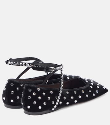 Ane Crystal lace-up velvet ballet flats | Amina Muaddi