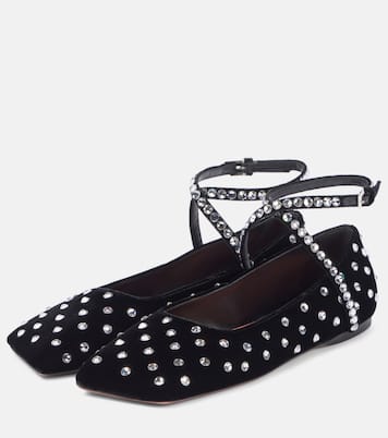 Ane Crystal lace-up velvet ballet flats | Amina Muaddi