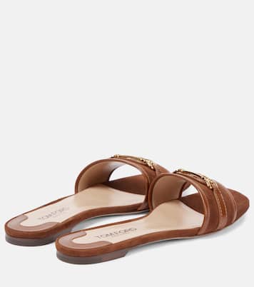 Pantoletten Whitney Stadium T aus Veloursleder mit Leder | Tom Ford