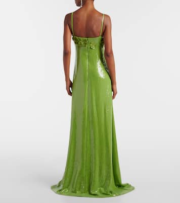 Floral-appliqué sequined jersey gown | Oscar de la Renta